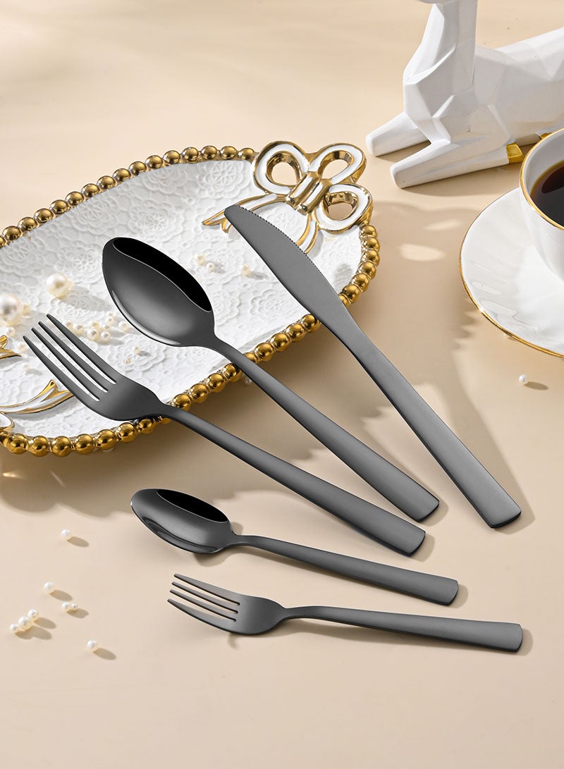 SUNHOME 30-Piece Stainless Steel Cutlery Set, Black Flatware Set for 6 Person, Mirror Polished Dishwasher Safe Rust Resistant Food Grade Tableware Set, Ideal for Home Kitchen Party Eid Gift - Image 4